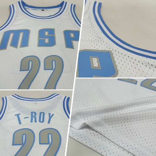 Custom White Light Gray-Light Blue Authentic Throwback Basketball Jersey - Sky-Custom