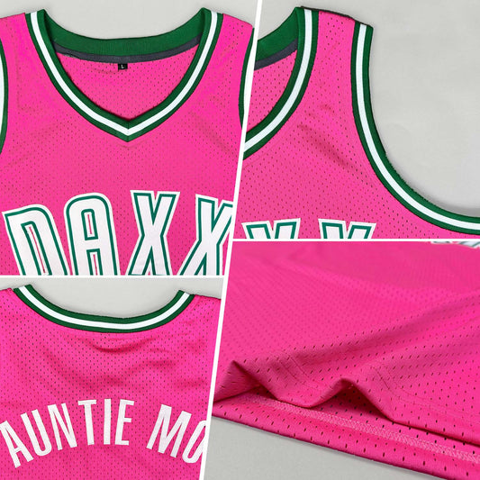 Custom Pink White-Kelly Green Authentic Throwback Basketball Jersey - Sky-Custom