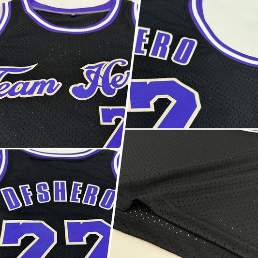 Custom Black Purple-Cream Authentic Throwback Basketball Jersey - Sky-Custom