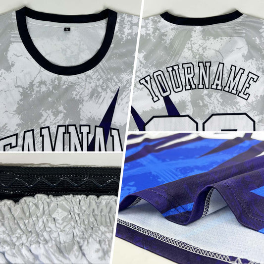 Custom White White-Royal Round Neck Sublimation Basketball Suit Jersey - Sky-Custom