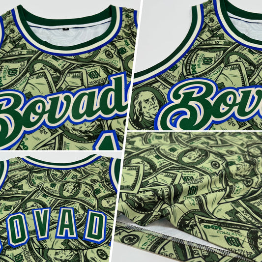 Custom Cream Green-Royal 3D Pattern Design Dollar Authentic Basketball Jersey - Sky-Custom