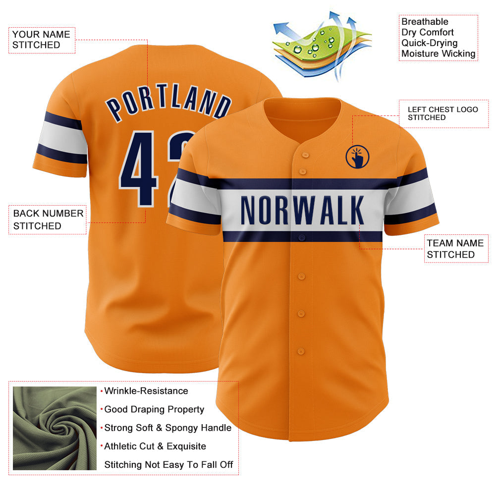 Custom Bay Orange Navy-White Authentic Baseball Jersey - Sky-Custom