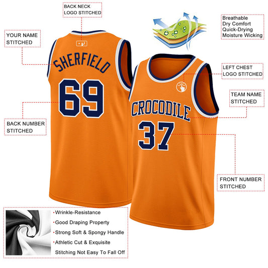 Custom Bay Orange Navy-White Authentic Basketball Jersey - Sky-Custom