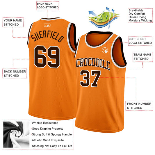 Custom Bay Orange Brown-White Authentic Basketball Jersey - Sky-Custom
