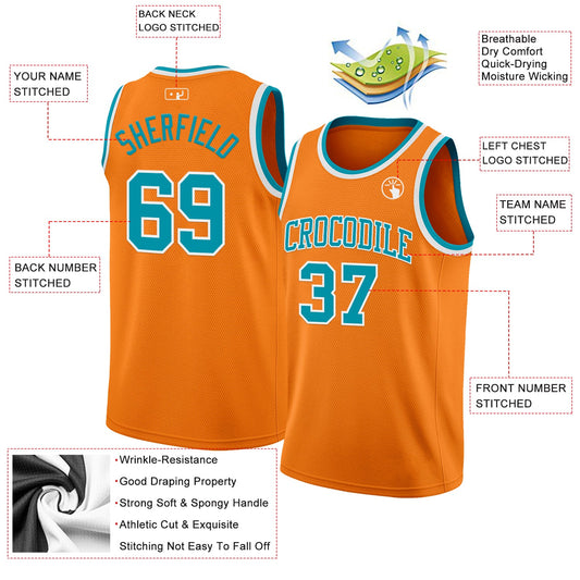 Custom Bay Orange Teal-White Authentic Basketball Jersey - Sky-Custom