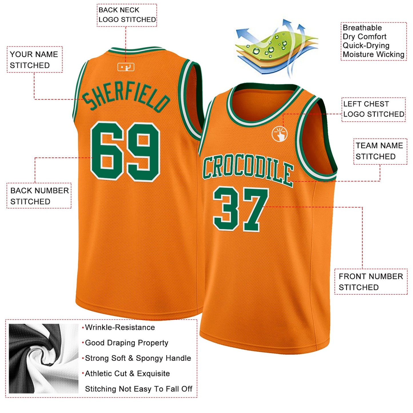 Custom Bay Orange Kelly Green-White Authentic Basketball Jersey - Sky-Custom