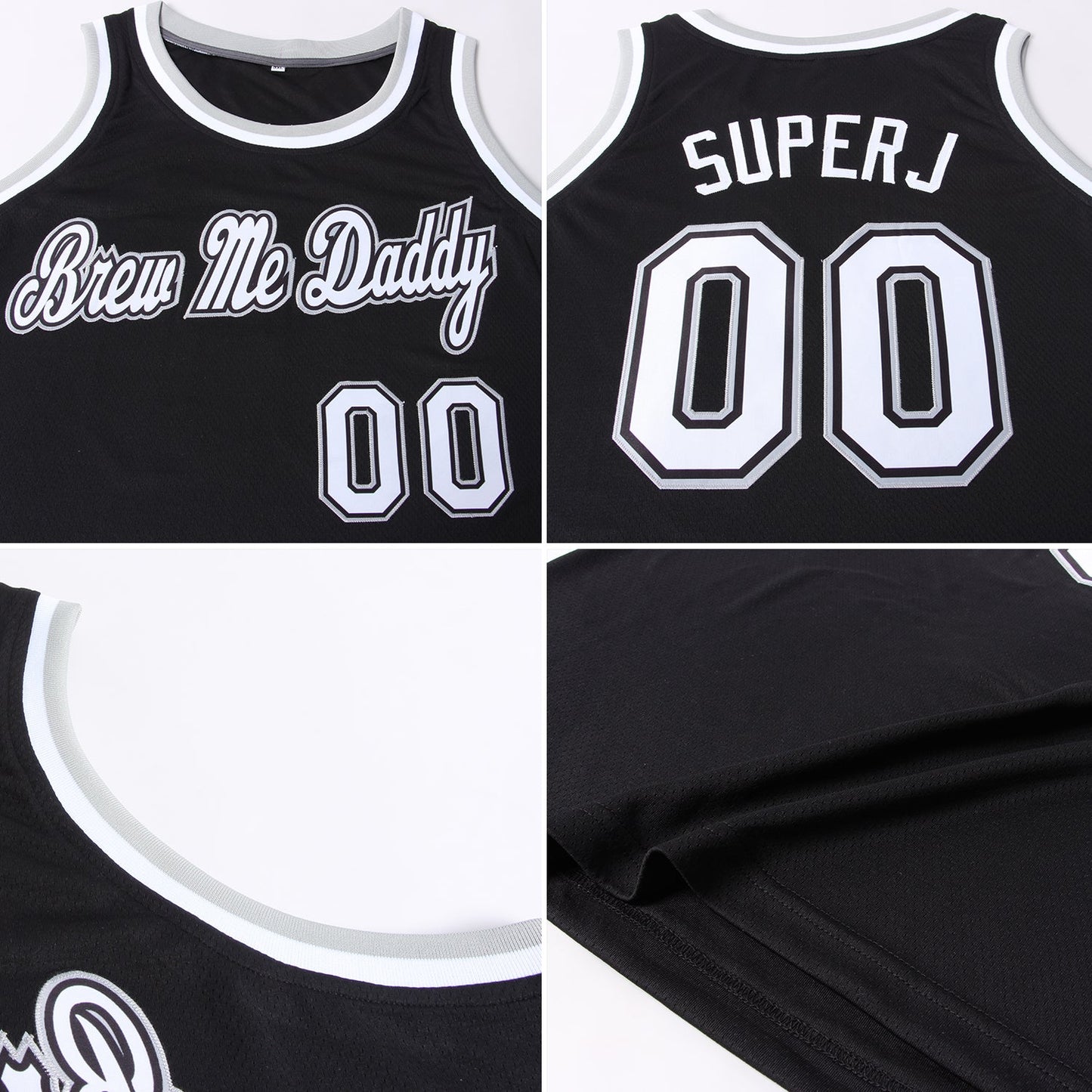 Custom Black White-Gray Round Neck Rib-Knit Basketball Jersey - Sky-Custom