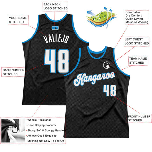Custom Black White-Blue Authentic Throwback Basketball Jersey - Sky-Custom