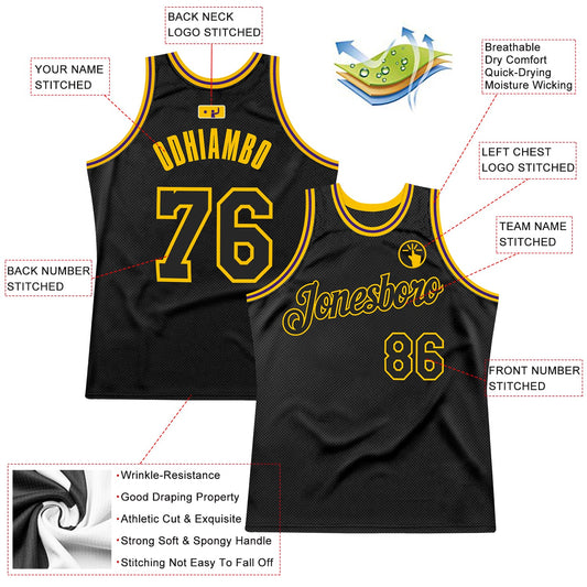 Custom Black Black Gold-Purple Authentic Throwback Basketball Jersey - Sky-Custom