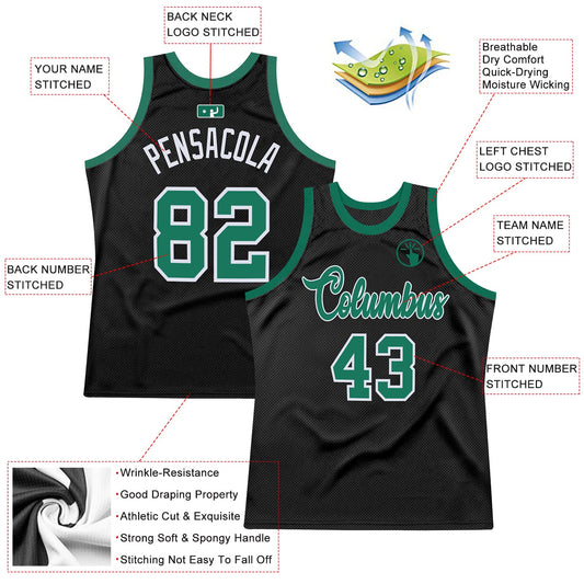 Custom Black Kelly Green-White Authentic Throwback Basketball Jersey - Sky-Custom