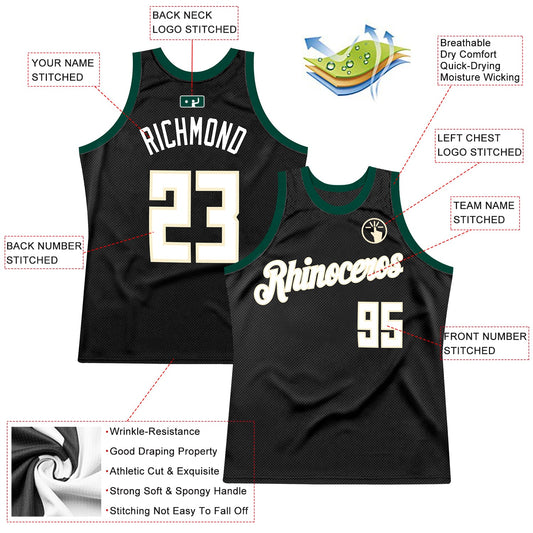 Custom Black White-Hunter Green Authentic Throwback Basketball Jersey - Sky-Custom