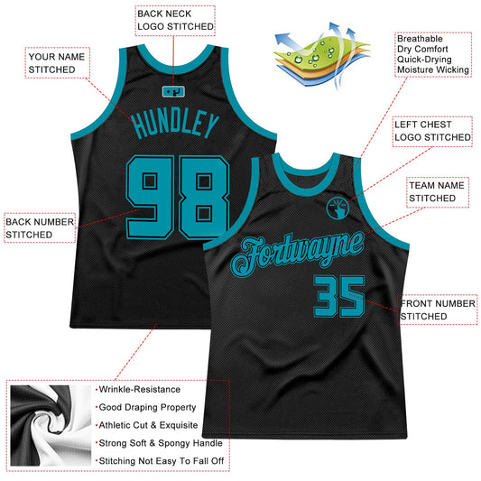 Custom Black Teal Authentic Throwback Basketball Jersey - Sky-Custom