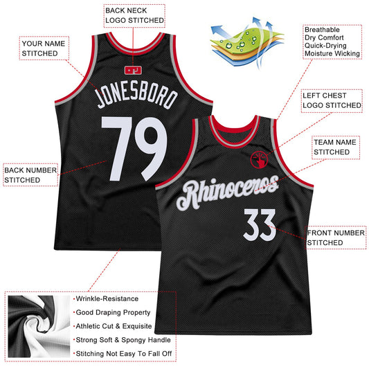 Custom Black White-Red Authentic Throwback Basketball Jersey - Sky-Custom