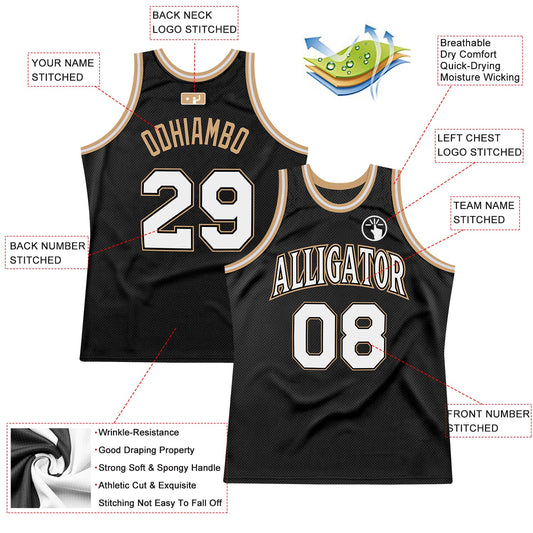 Custom Black White-Old Gold Authentic Throwback Basketball Jersey - Sky-Custom