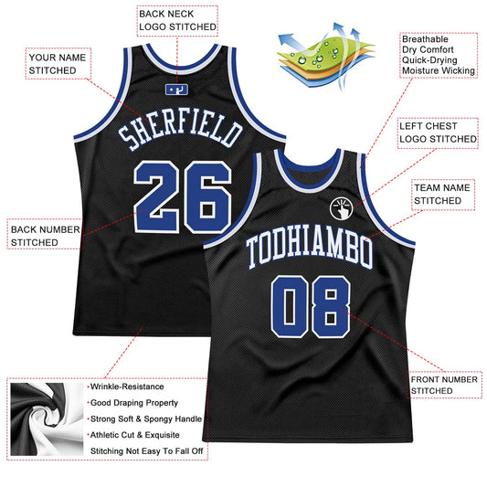 Custom Black Royal-White Authentic Throwback Basketball Jersey - Sky-Custom