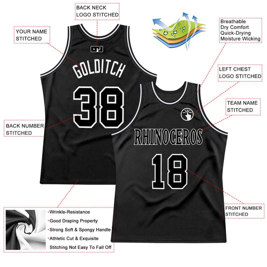 Custom Black Black-White Authentic Throwback Basketball Jersey - Sky-Custom