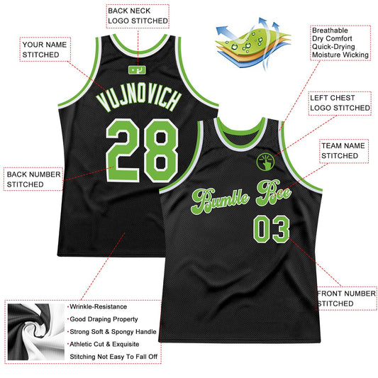 Custom Black Neon Green-White Authentic Throwback Basketball Jersey - Sky-Custom