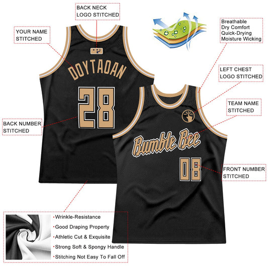 Custom Black Old Gold-White Authentic Throwback Basketball Jersey - Sky-Custom