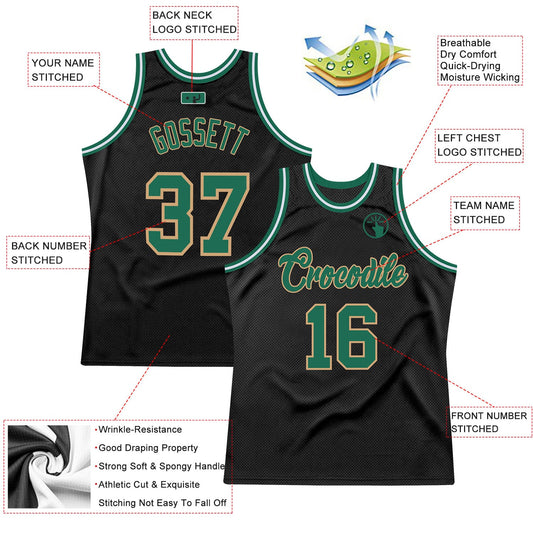 Custom Black Kelly Green-Old Gold Authentic Throwback Basketball Jersey - Sky-Custom