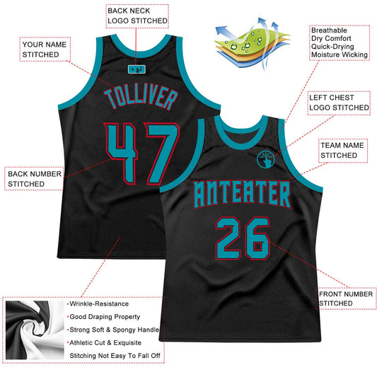 Custom Black Teal-Red Authentic Throwback Basketball Jersey - Sky-Custom
