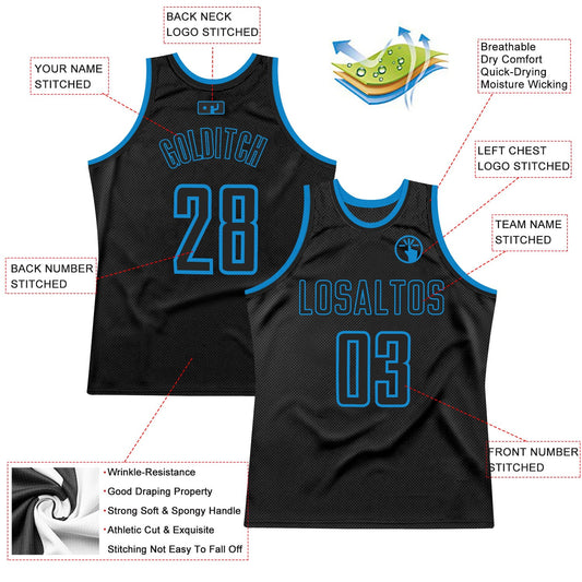 Custom Black Black-Blue Authentic Throwback Basketball Jersey - Sky-Custom