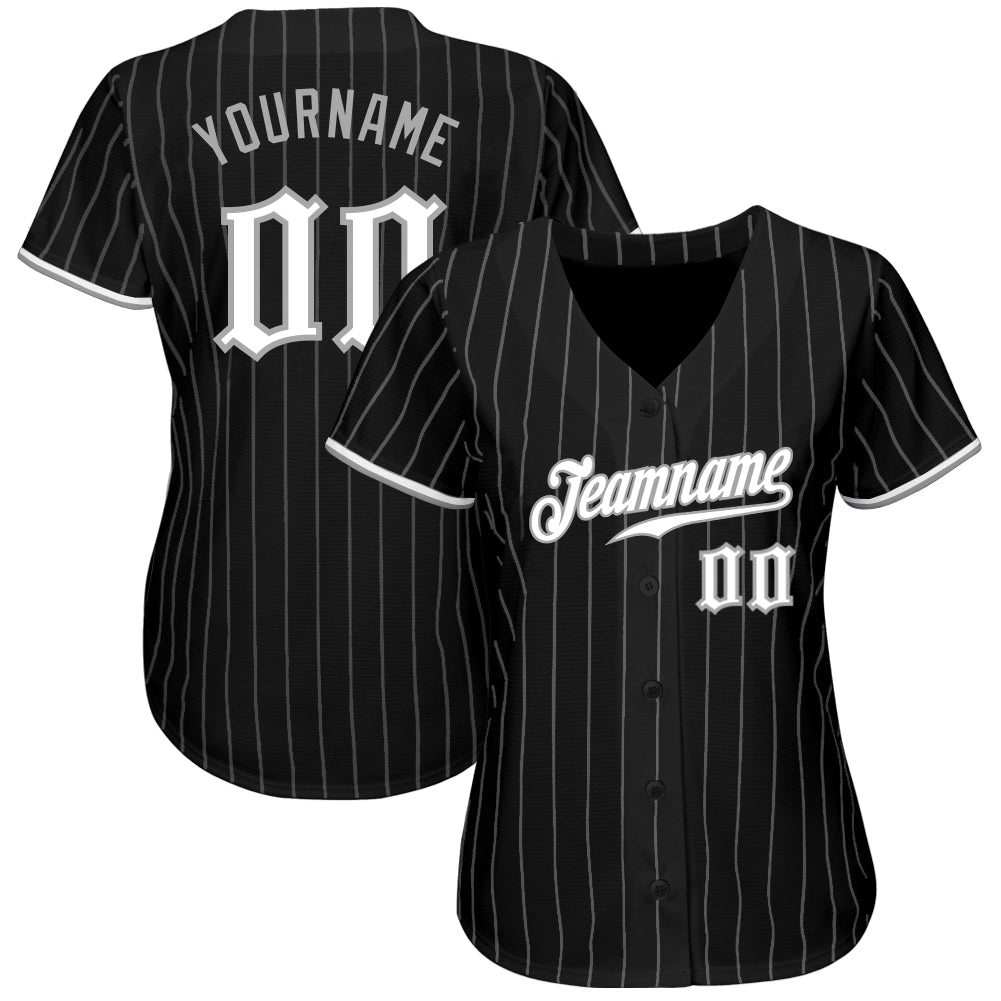 Custom Black Gray Pinstripe White-Gray Authentic Baseball Jersey - Sky-Custom