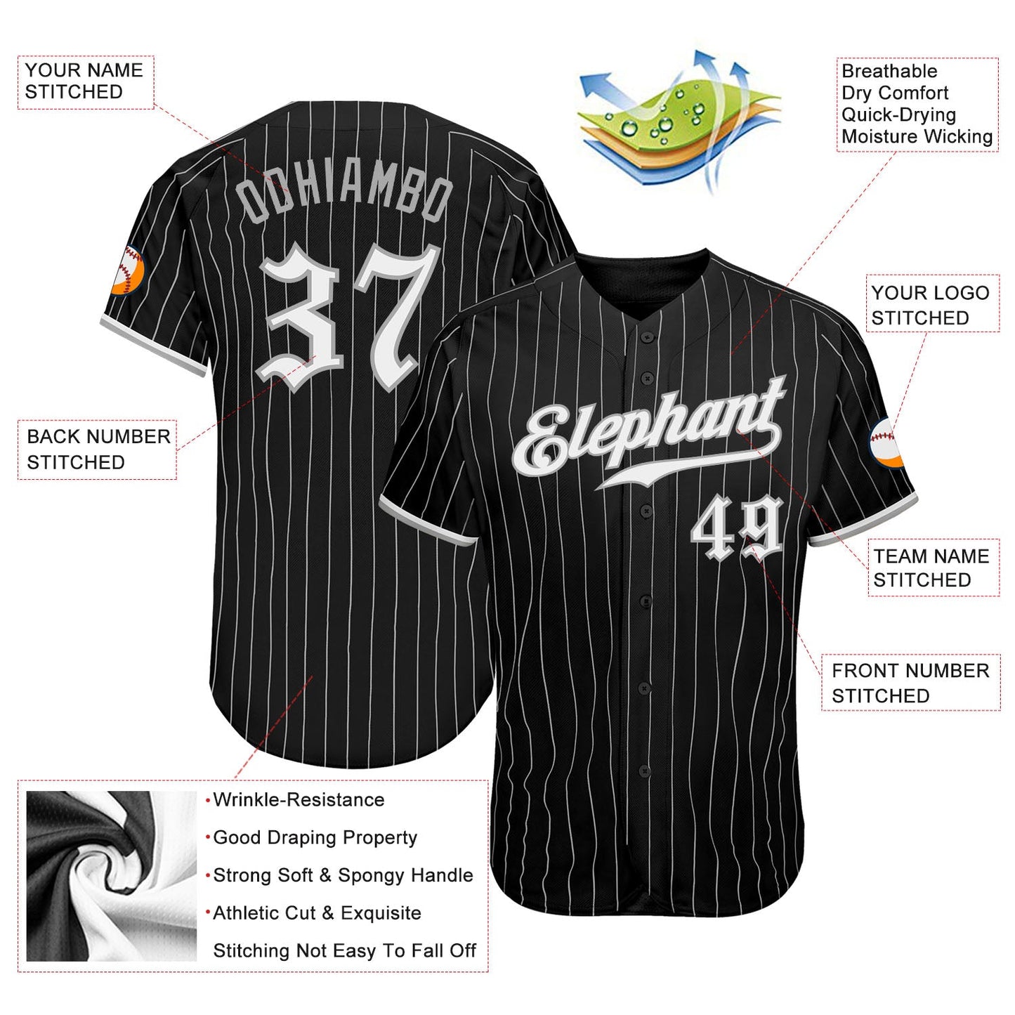 Custom Black Gray Pinstripe White-Gray Authentic Baseball Jersey - Sky-Custom