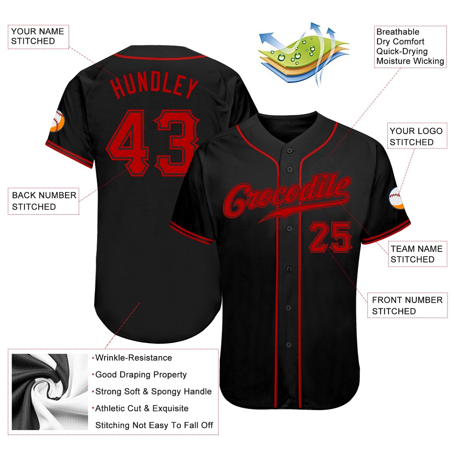 Custom Black Red Authentic Baseball Jersey - Sky-Custom