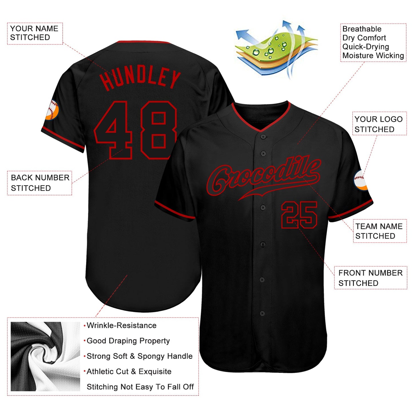 Custom Black Black-Red Authentic Baseball Jersey - Sky-Custom