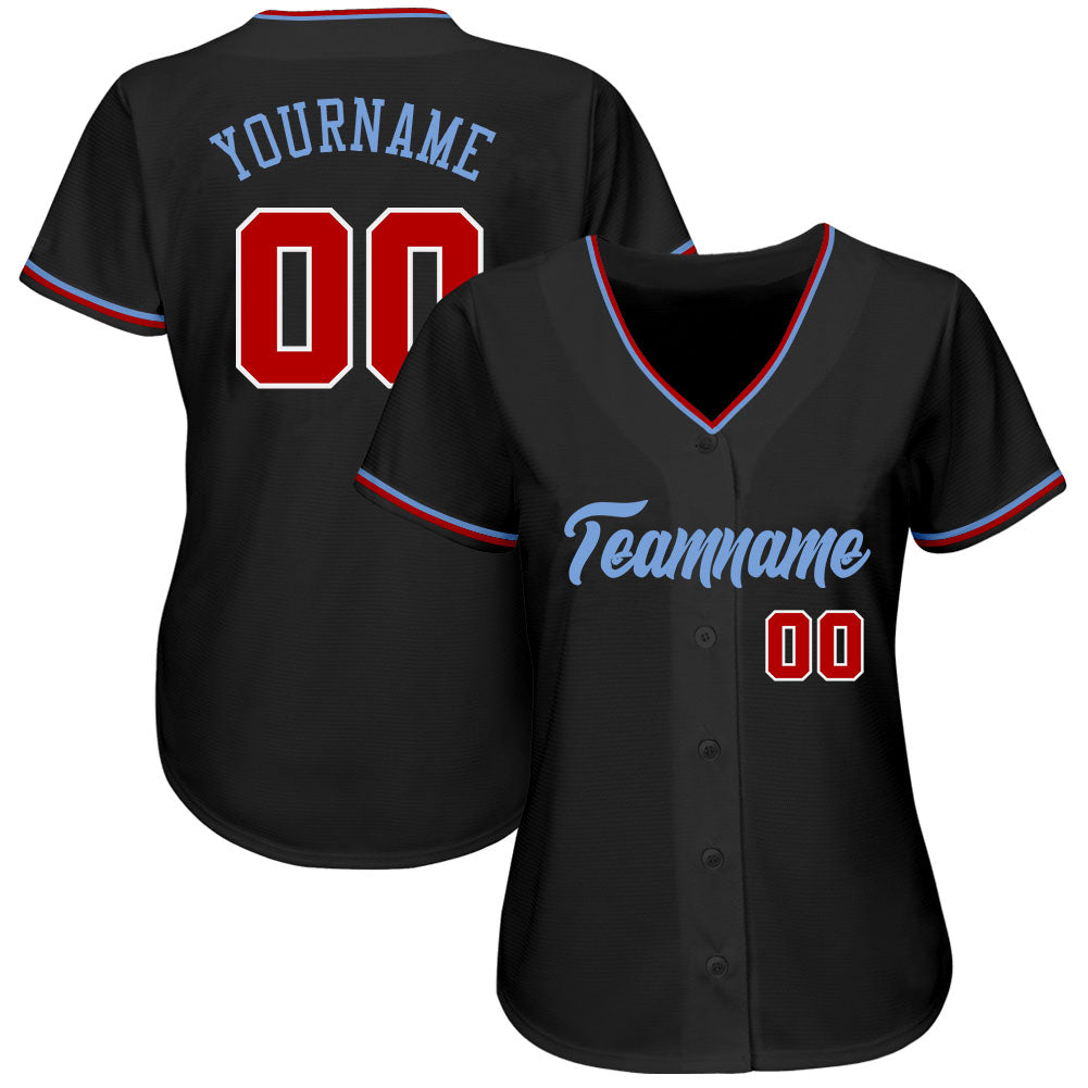 Custom Black Red-Light Blue Authentic Baseball Jersey - Sky-Custom
