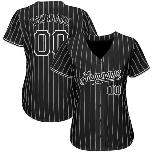 Custom Black White Pinstripe Black-White Authentic Baseball Jersey - Sky-Custom