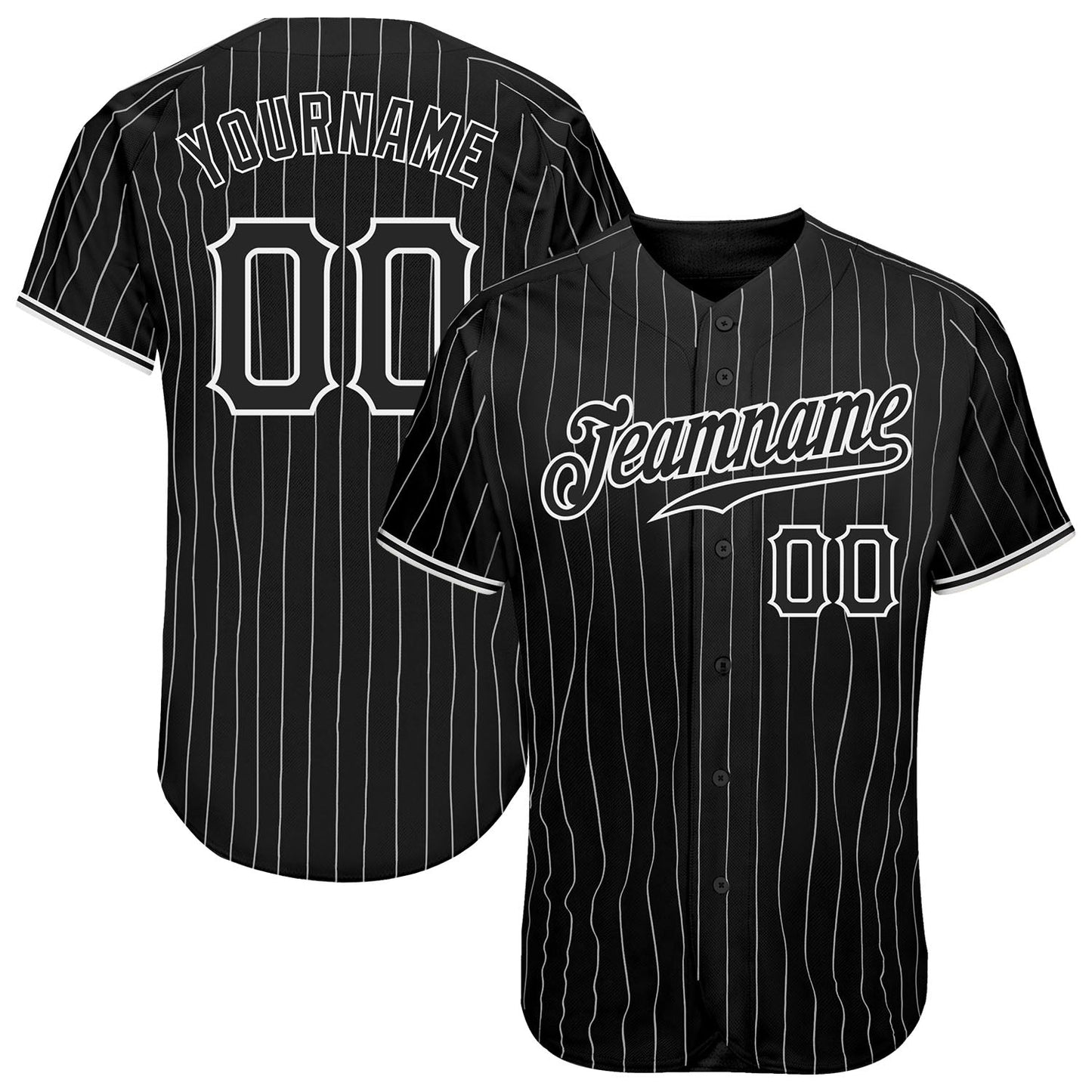 Custom Black White Pinstripe Black-White Authentic Baseball Jersey - Sky-Custom