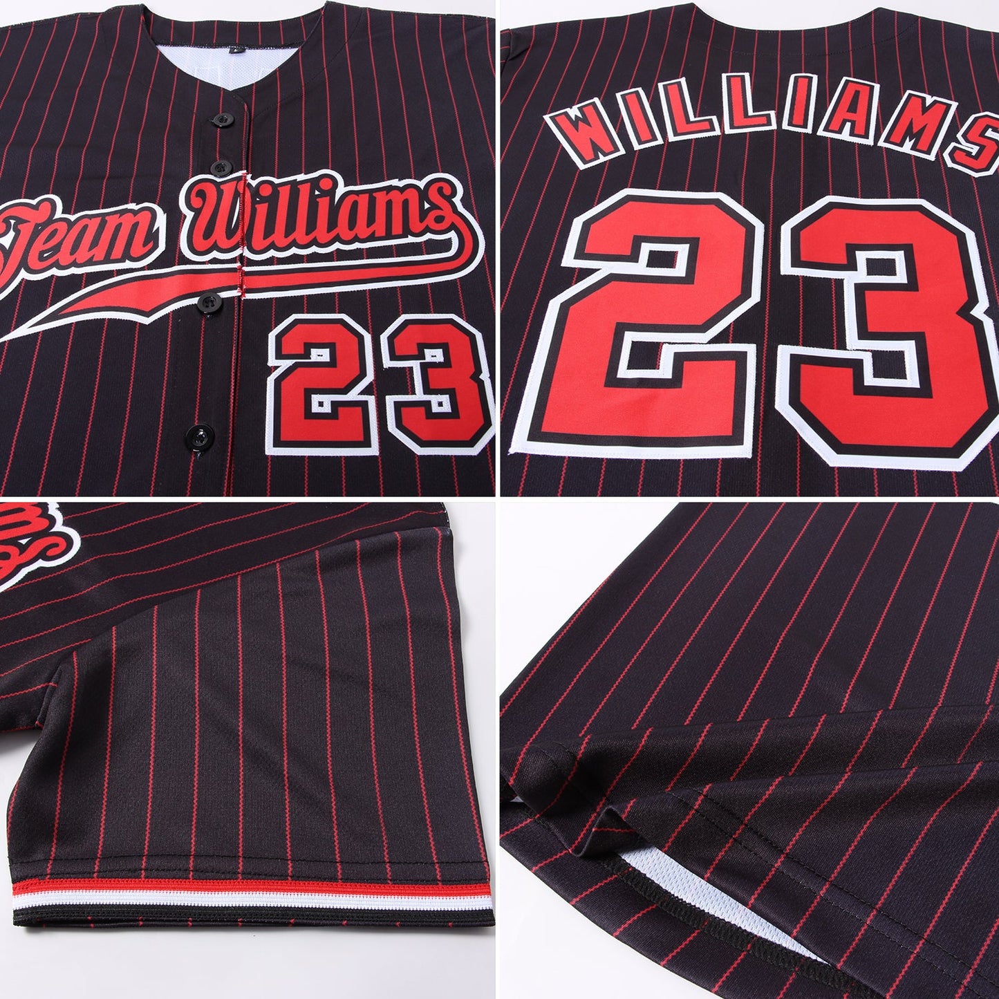 Custom Black Red Pinstripe Red-White Authentic Baseball Jersey - Sky-Custom
