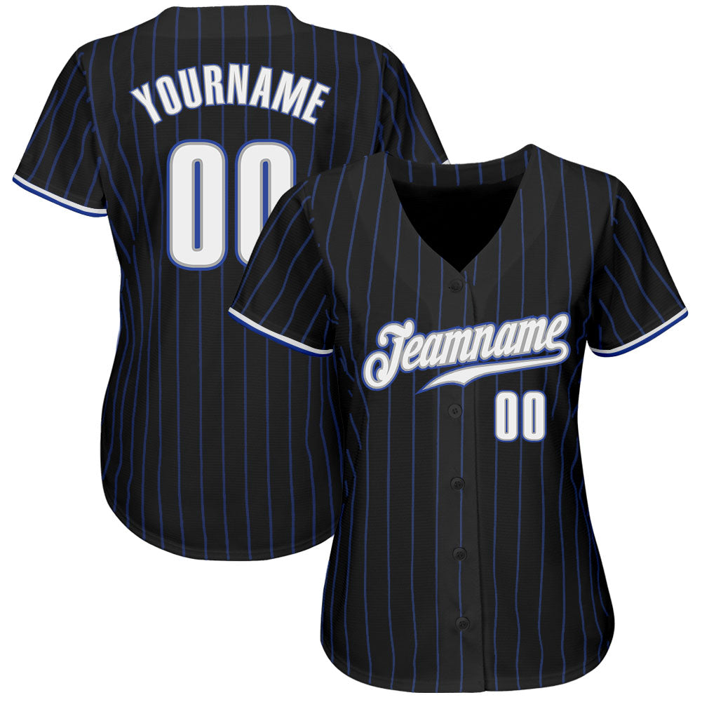 Custom Black Royal Pinstripe White-Gray Authentic Baseball Jersey - Sky-Custom