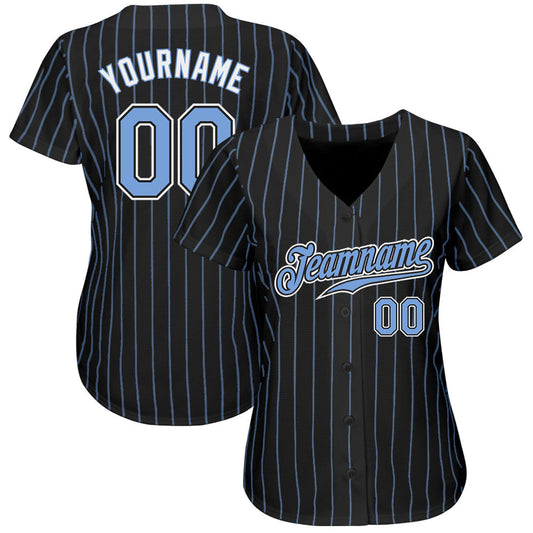 Custom Black Light Blue Pinstripe Light Blue-White Authentic Baseball Jersey - Sky-Custom