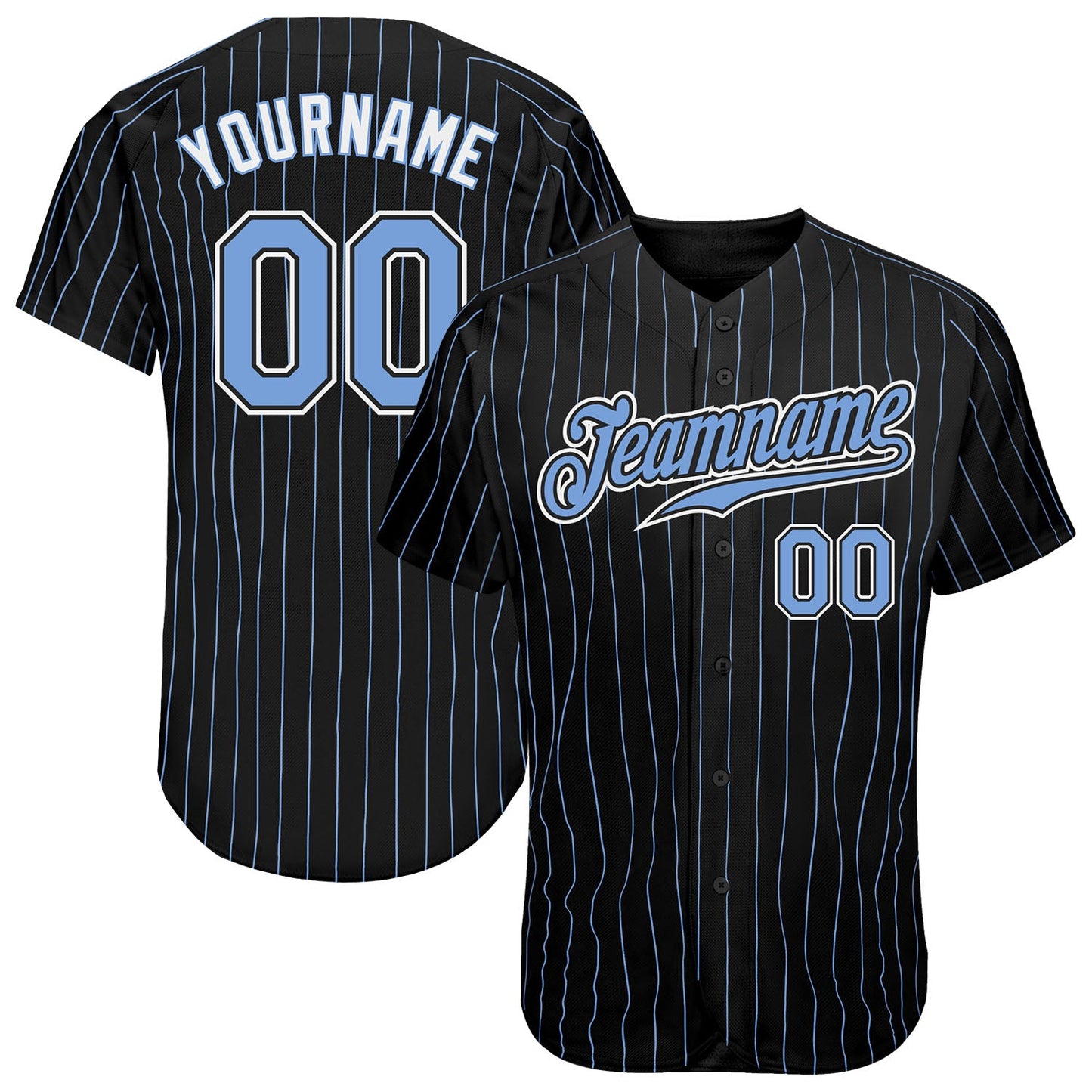 Custom Black Light Blue Pinstripe Light Blue-White Authentic Baseball Jersey - Sky-Custom