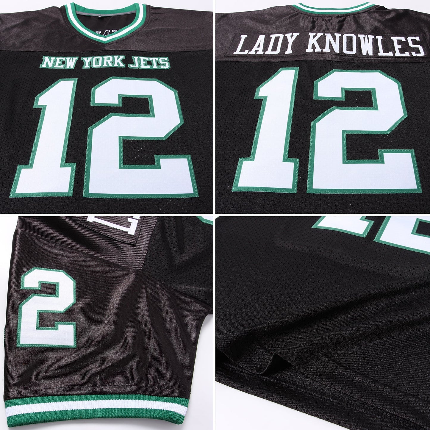 Custom Black White-Kelly Green Mesh Authentic Throwback Football Jersey - Sky-Custom