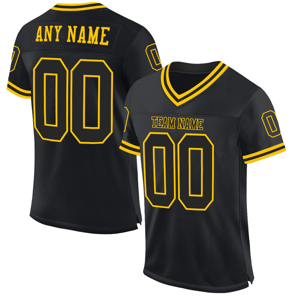 Custom Black Black-Gold Mesh Authentic Throwback Football Jersey - Sky-Custom
