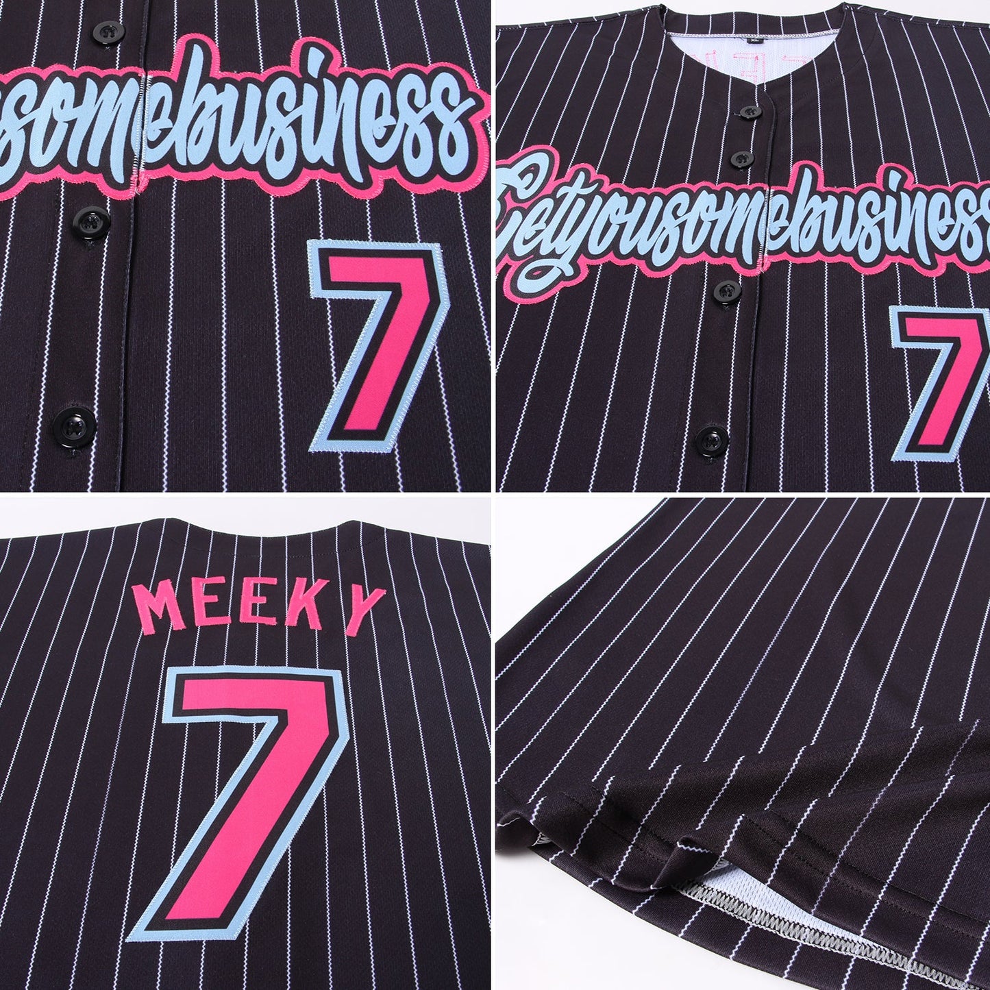 Custom Black White Pinstripe Pink-Light Blue Authentic Baseball Jersey - Sky-Custom