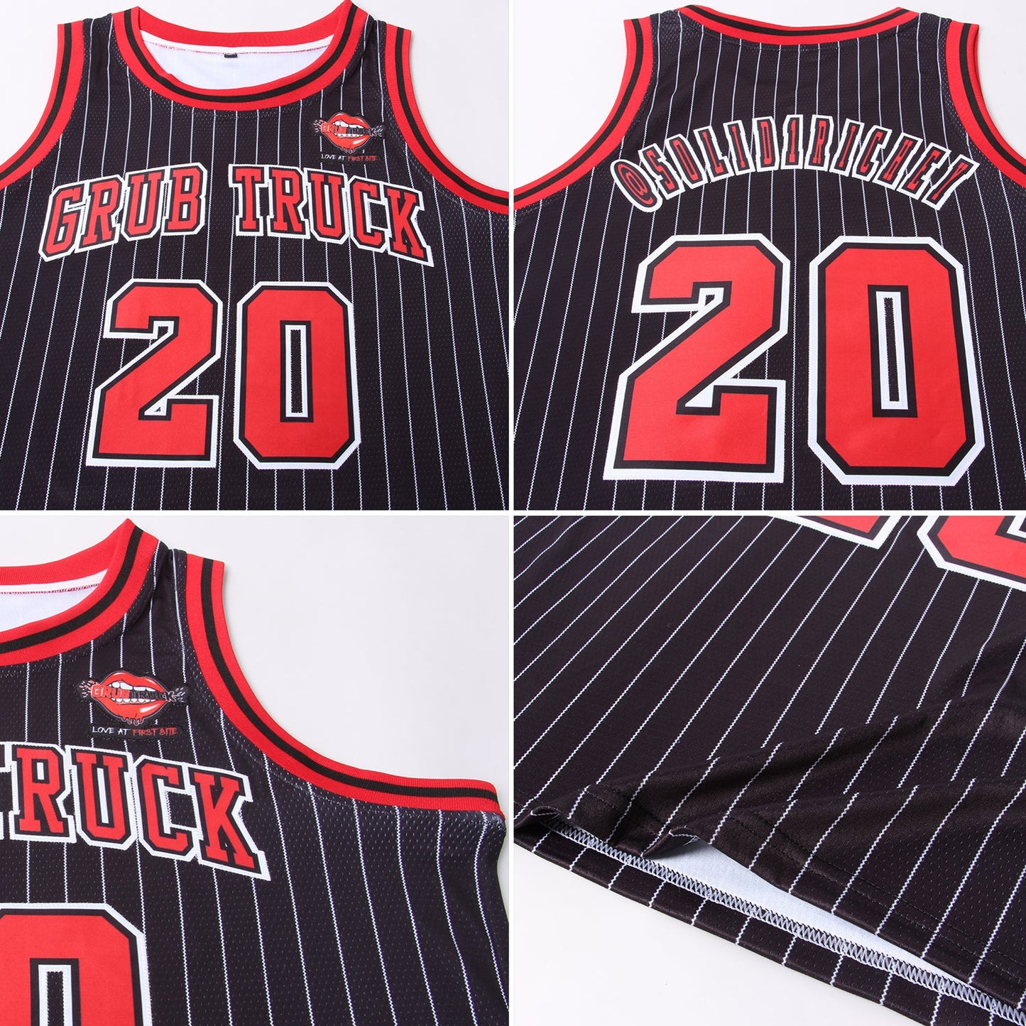 Custom Black White Pinstripe Red-White Authentic Basketball Jersey - Sky-Custom