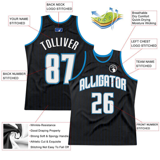 Custom Black Royal Pinstripe White-Blue Authentic Basketball Jersey - Sky-Custom