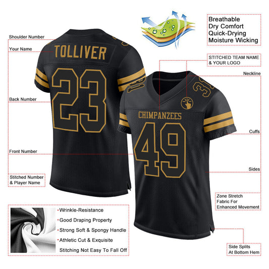 Custom Black Black-Old Gold Mesh Authentic Football Jersey - Sky-Custom