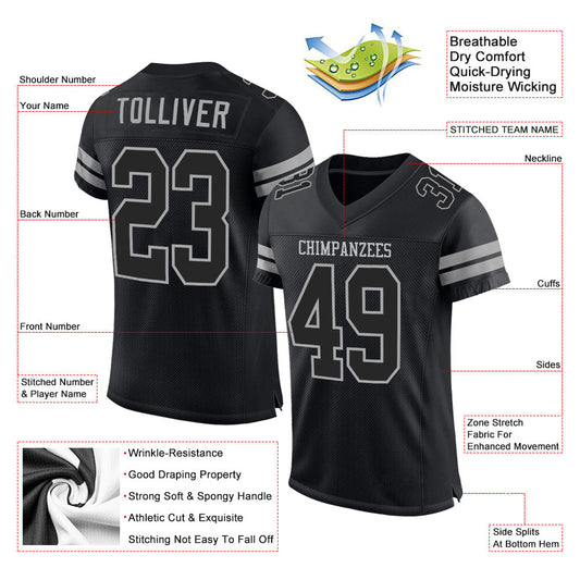 Custom Black Black-Gray Mesh Authentic Football Jersey - Sky-Custom