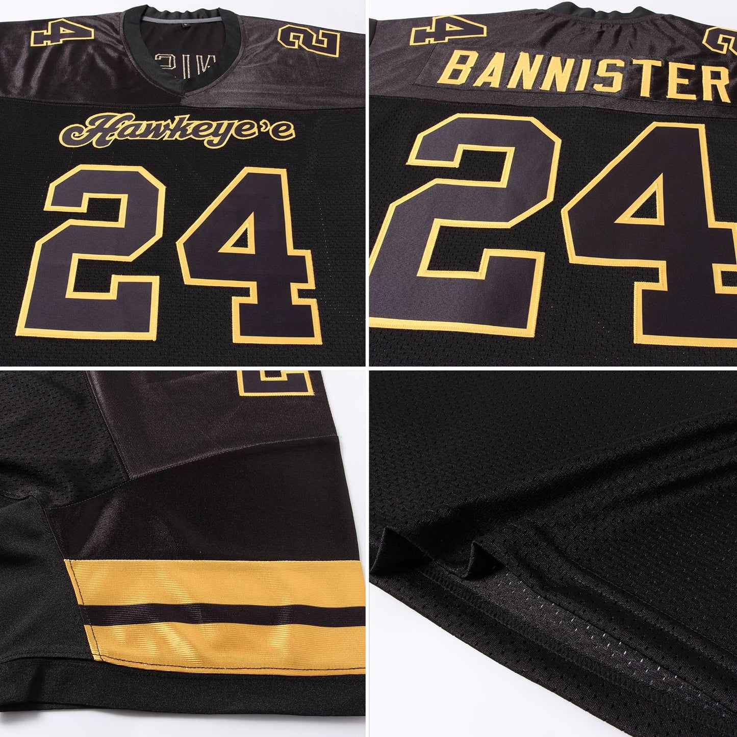 Custom Black Black-Gold Mesh Authentic Football Jersey - Sky-Custom