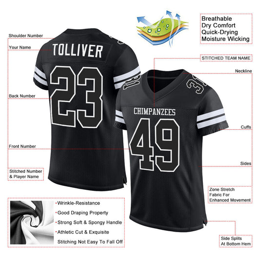 Custom Black Black-White Mesh Authentic Football Jersey - Sky-Custom