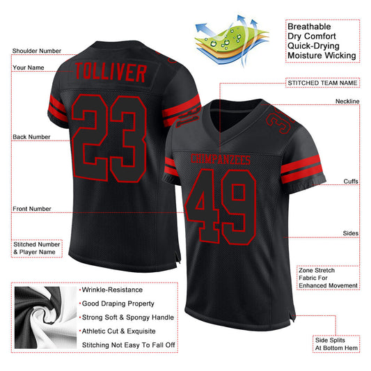 Custom Black Black-Red Mesh Authentic Football Jersey - Sky-Custom