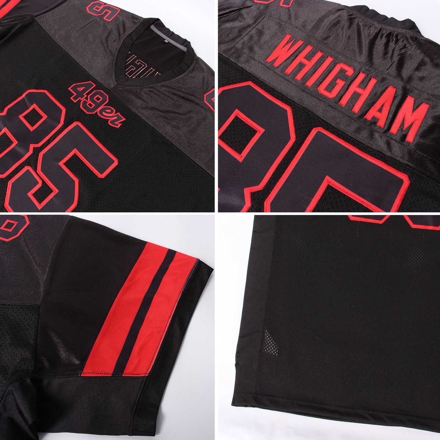 Custom Black Black-Red Mesh Authentic Football Jersey - Sky-Custom