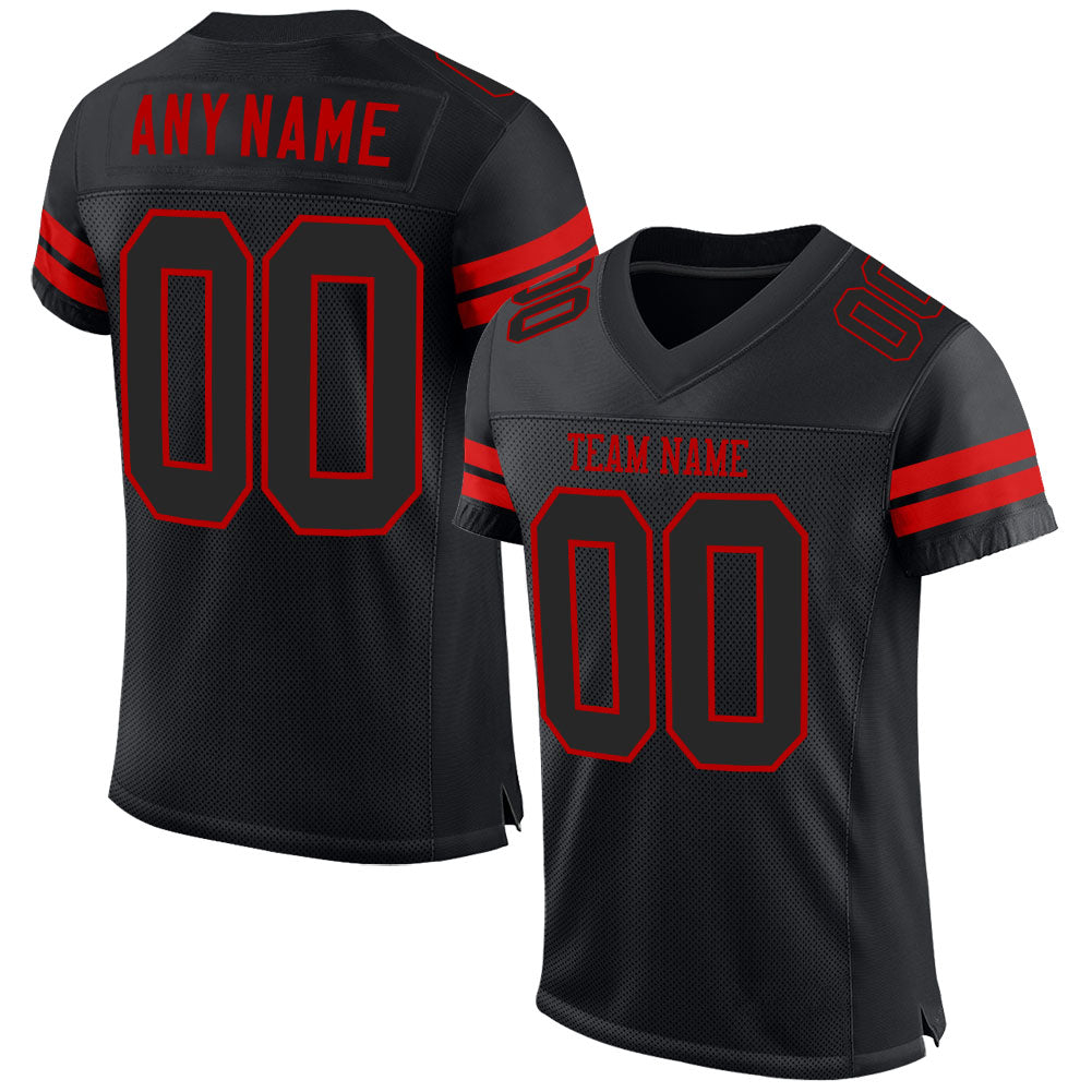 Custom Black Black-Red Mesh Authentic Football Jersey - Sky-Custom