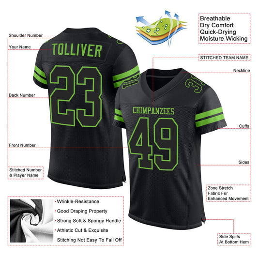 Custom Black Black-Neon Green Mesh Authentic Football Jersey - Sky-Custom