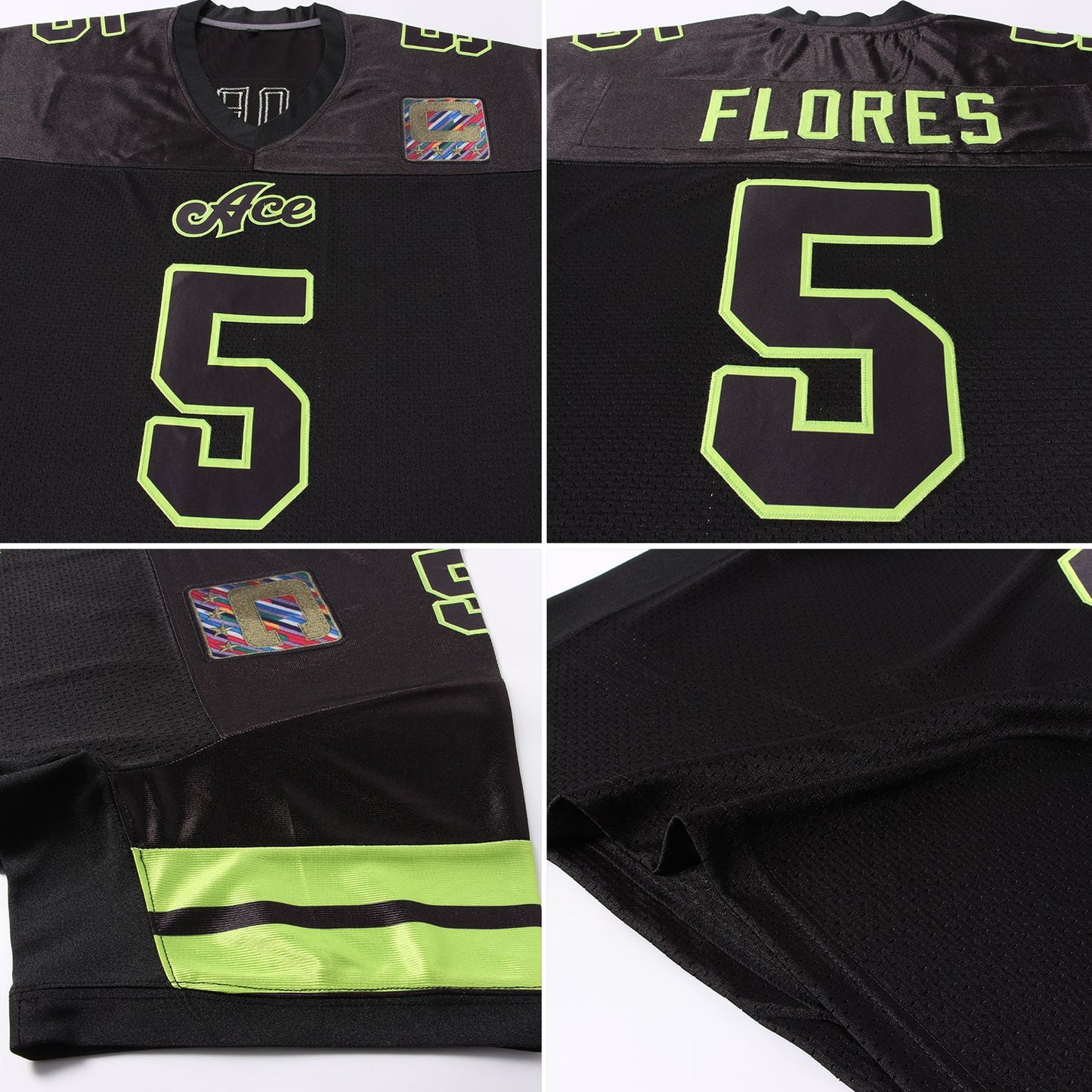Custom Black Black-Neon Green Mesh Authentic Football Jersey - Sky-Custom